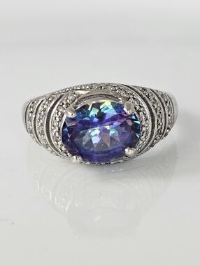 Vintage Mystic Topaz Ring Sterling Silver Rhodium Overlay Size 8!